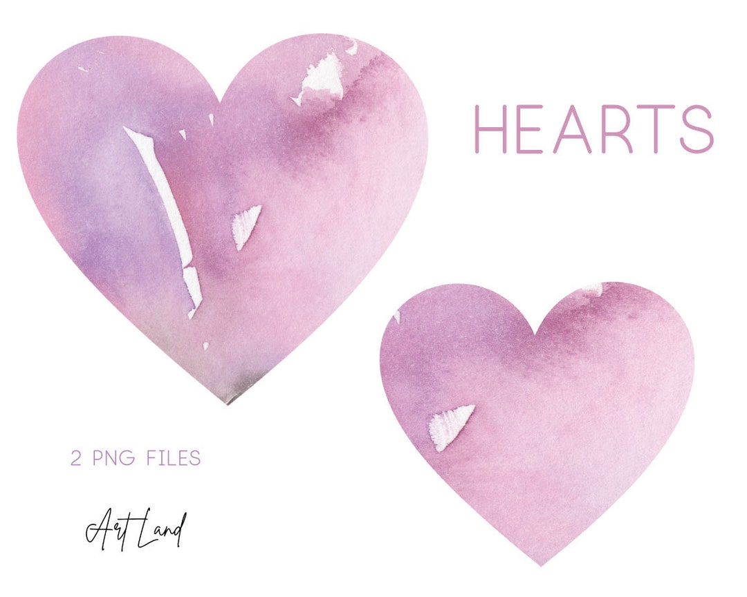 Watercolor Pink Heart Clipart: 2 Hand-painted Valentine's Elements (PNG ...