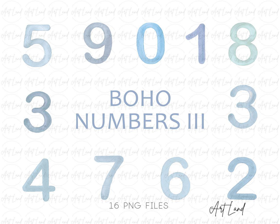 Watercolor Blue Numbers Clipart: 16 Hand-painted Numerals (PNG, Digital ...