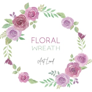 Watercolor Mauve Roses Wreath Clipart – 1 Hand-Painted Purple Floral Frame PNG for DIY Crafts, Invitations, Free Commercial Use