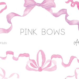 Watercolor Pink Bows Clipart, Watercolor Clip Art, Files Hand Painted Bow PNG Watercolor Graphics, Vintage Ribbon Bow, Gift Bow Clipart, PNG