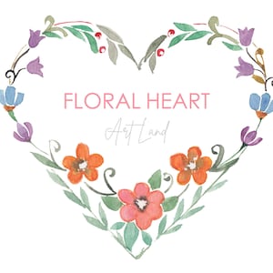 Marco floral de acuarela con forma de corazón - 1 PNG pintado a mano para manualidades, invitaciones románticas, diseños de amor y uso comercial