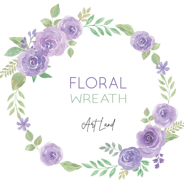 Purple Roses Wreath Clip Art, Floral Frame, Floral Wreath Clipart, Hand painted Watercolour Clipart, Watercolor Clipart Frame, PNG