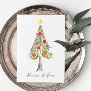 Cartão de Natal em aquarela – 1 cartão de felicitações de Natal pintado à mão para presentes e decoração DIY, download instantâneo, uso comercial gratuito, JPG, PDF
