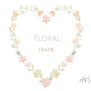 Floral Heart Frame Clip Art, Floral Frame, Floral Love Clipart, Hand painted Watercolour Clipart, Watercolor Clipart Frame, PNG