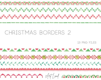 Watercolor Christmas Borders Clipart: Hand-Painted Holiday PNGs (13 Files)