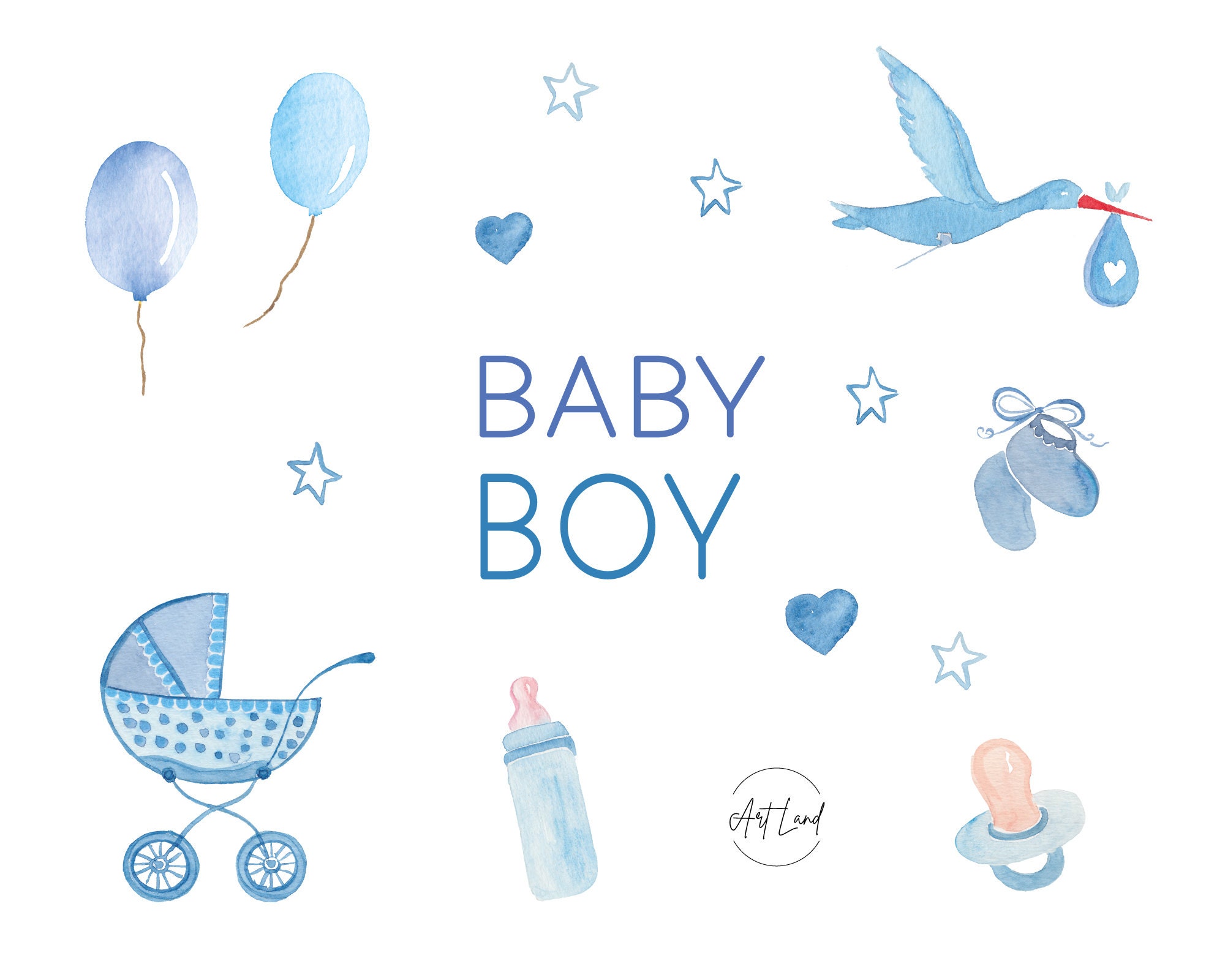 BABY BOY Watercolor Clip Art Elements Baby Carriage Nursery Etsy UK