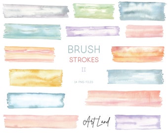 Watercolor Brush Strokes Clipart: 14 Hand-Painted Lines, Paint (PNG, Digital Download, Free Commercial Use)