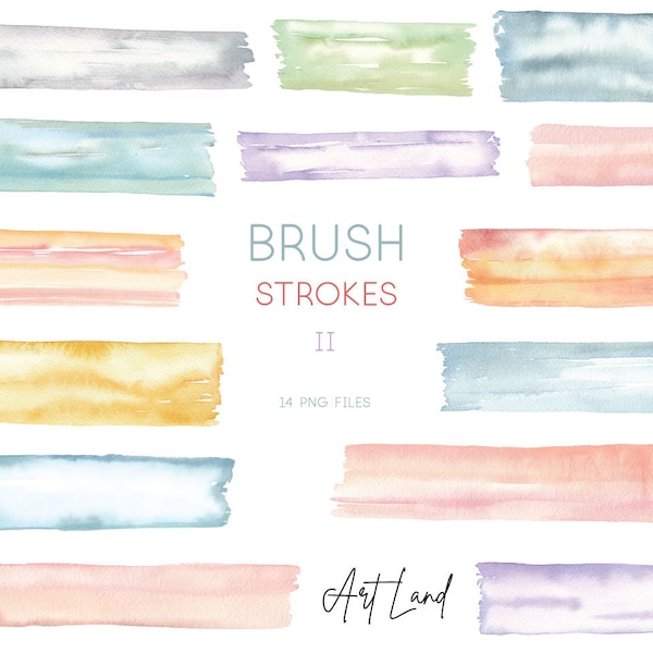 Watercolor Brush Strokes Clipart, Hand Painted Clipart, Watercolor Lines Clipart, Paint Stroke Graphics, Commercial Use, Clipart PNG