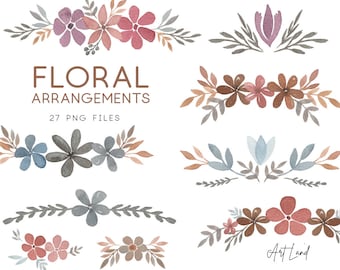Watercolor Floral Arrangements, Watercolor Flower Bouquet Clipart, Watercolour Clip Art Digital Download, PNG, Clipart Set Bouquets