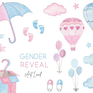 Gender Reveal clipart, Boy or Girl Watercolor Clip Art elements, Baby boy Baby Girl, Pink and Blue Clipart, Clip Art, PNG
