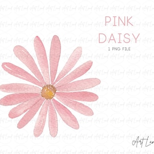 Aquarel roze madeliefje PNG, handgeschilderde bloemen clipart, botanische roze madeliefje illustratie voor uitnodigingen, kaarten, digitale download