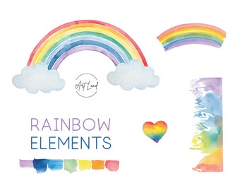 Watercolor Rainbow Clip Art, Hand painted Rainbow Watercolour Clipart, Watercolor Rainbow set Clipart, Background rainbow, Clip Art, PNG