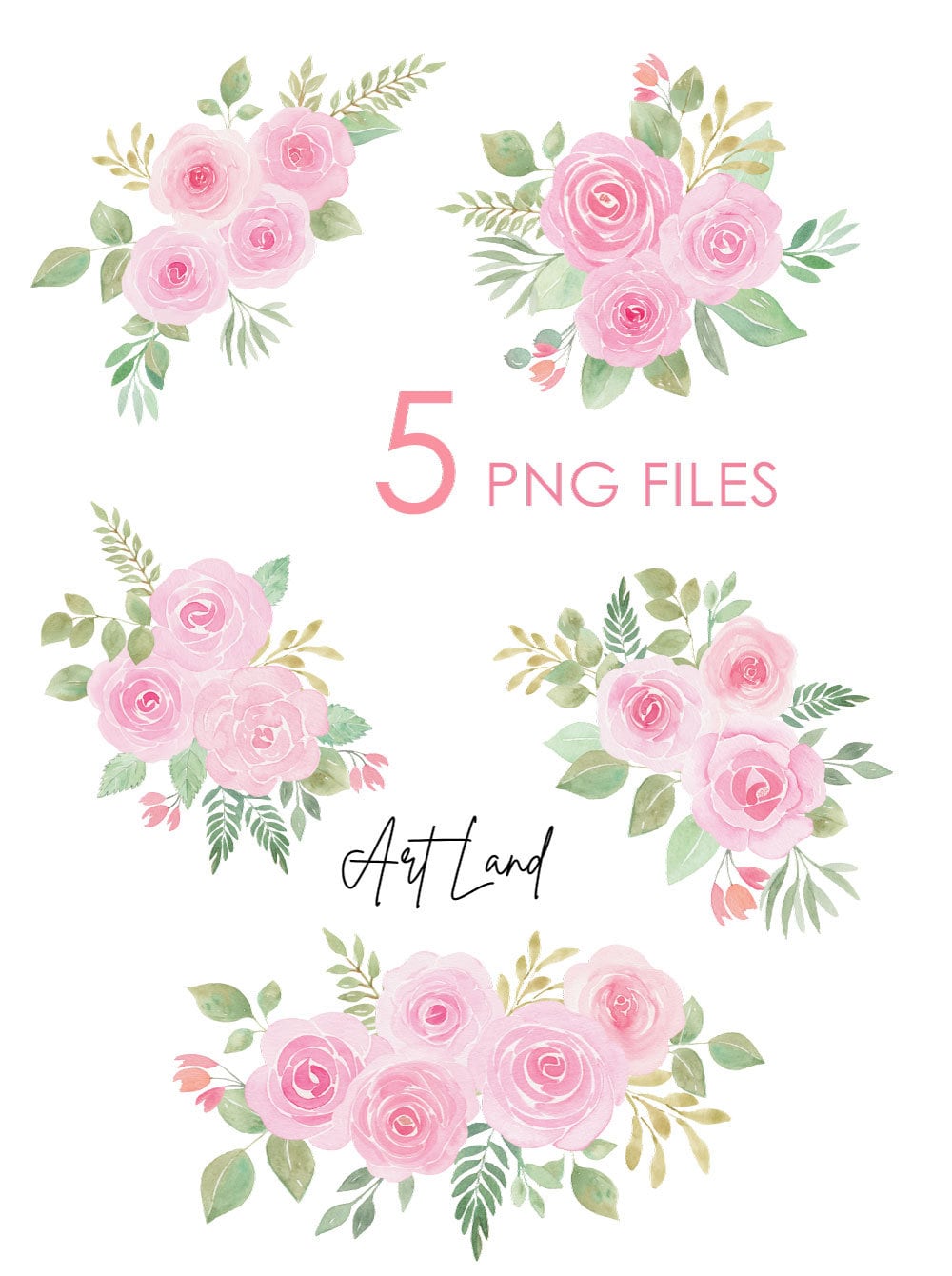 Watercolor Floral Clipart Pink Roses Bouquet Flower, Watercolour Clip ...