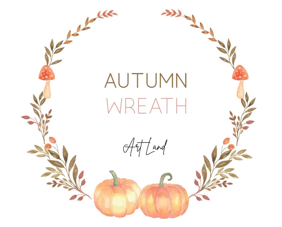 Watercolor Autumn Wreath Clipart – 1 Hand-painted Fall Pumpkin Frame ...