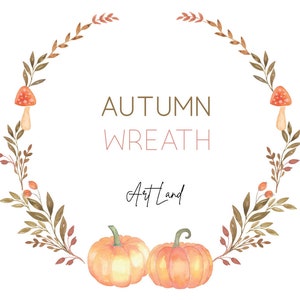 Clipart couronne d'automne aquarelle - 1 cadre de citrouille d'automne peint à la main PNG pour des travaux manuels, des invitations et un usage commercial gratuit