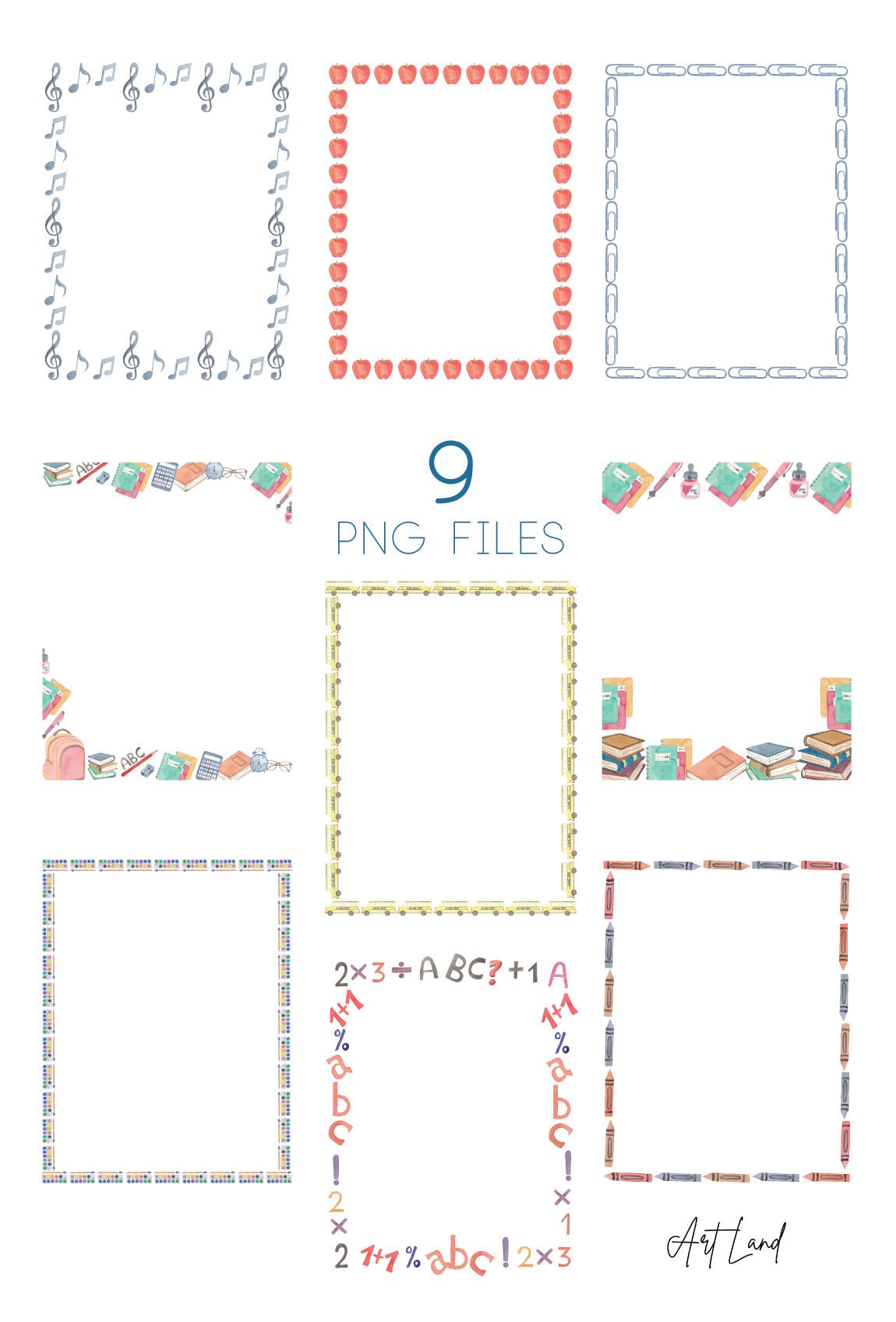 Watercolor School Borders Clipart Back to School Clipart - Etsy UK