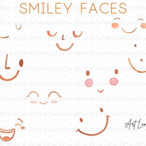 Clipart aquarelle de visages souriants, expressions de visage mignon PNG, téléchargement numérique de visages heureux Kawaii, scrapbooking bricolage, autocollants, art imprimable