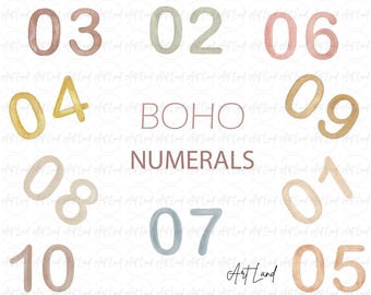 32 handgemalte Boho Zahlen Cliparts - 32 handgemalte Boho Zahlen (PNG, digitaler Download, kostenlose kommerzielle Nutzung)