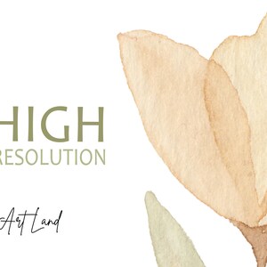 May include: A watercolor painting of a light brown flower with a green stem. The text "HIGH RESOLUTION" and "Art Land" are written below the flower.