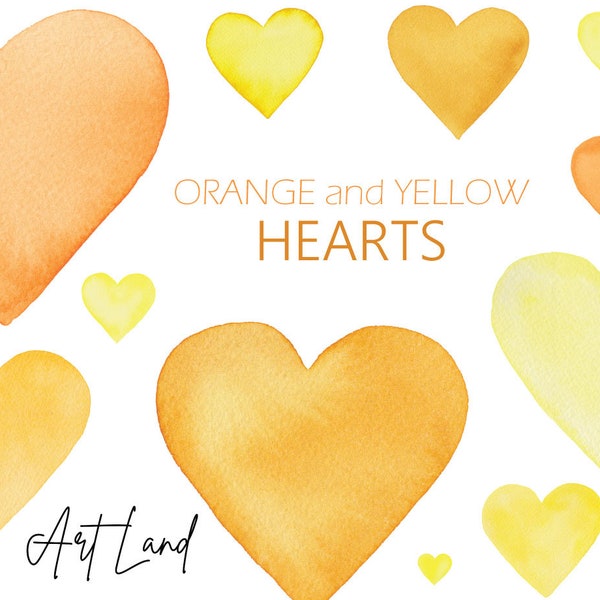 Heart Clip Art, Orange and yellow Heart, Love Clipart, Hand painted Watercolour Clipart, Valentines Clip Art, Watercolor Clipart, PNG