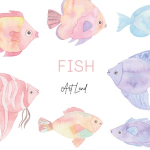 Watercolor Fish, hand painted watercolour digital fish, Sea life art, Watercolor Fish Clip Art, PNG