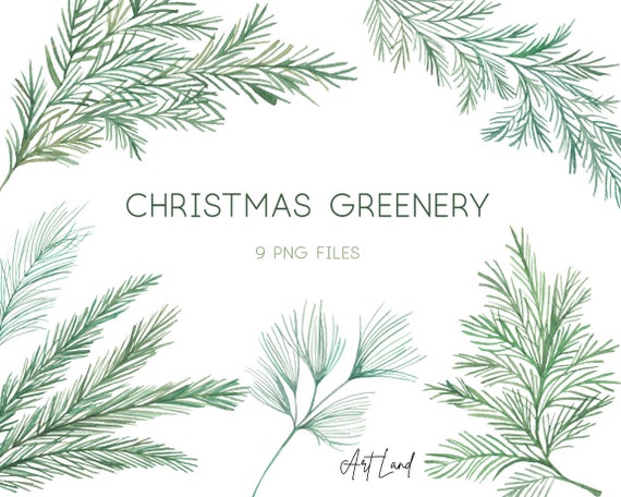 Christmas Greenery Clipart Watercolor Winter Clipart Holiday | Etsy