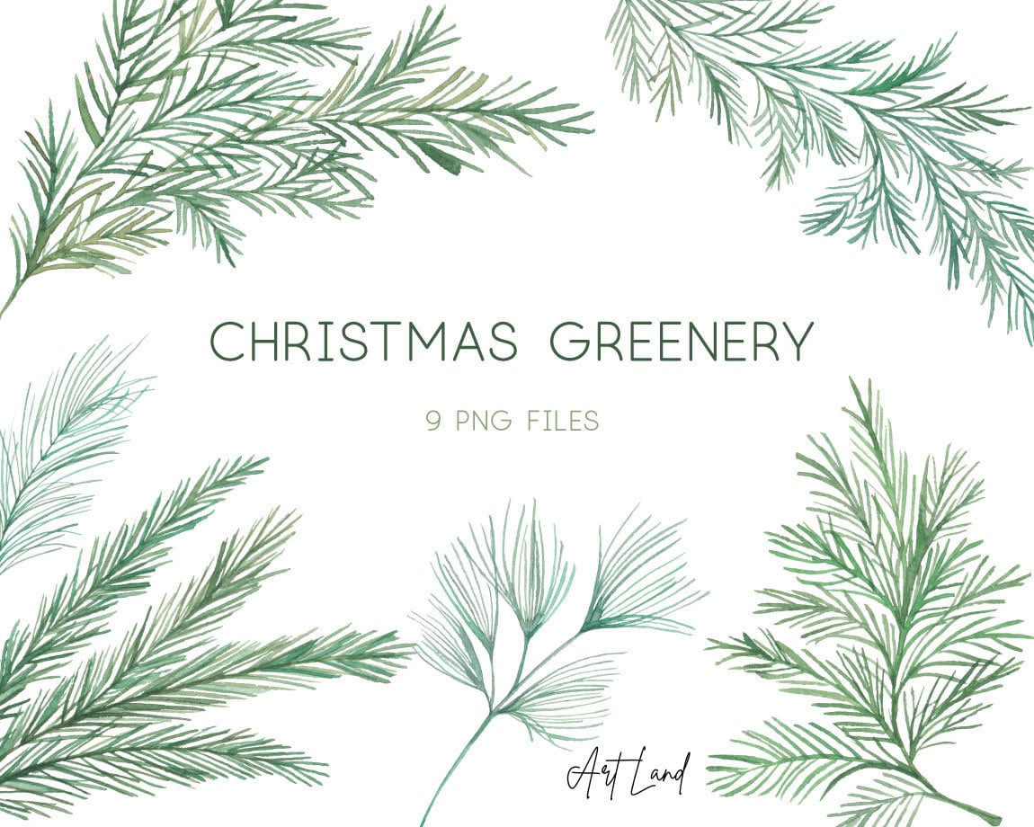 Christmas Greenery Clipart, Watercolor Winter Clipart, Holiday Clipart, Watercolor Clip Art, Winter Greenery Leaves Branch Clip Art, PNG