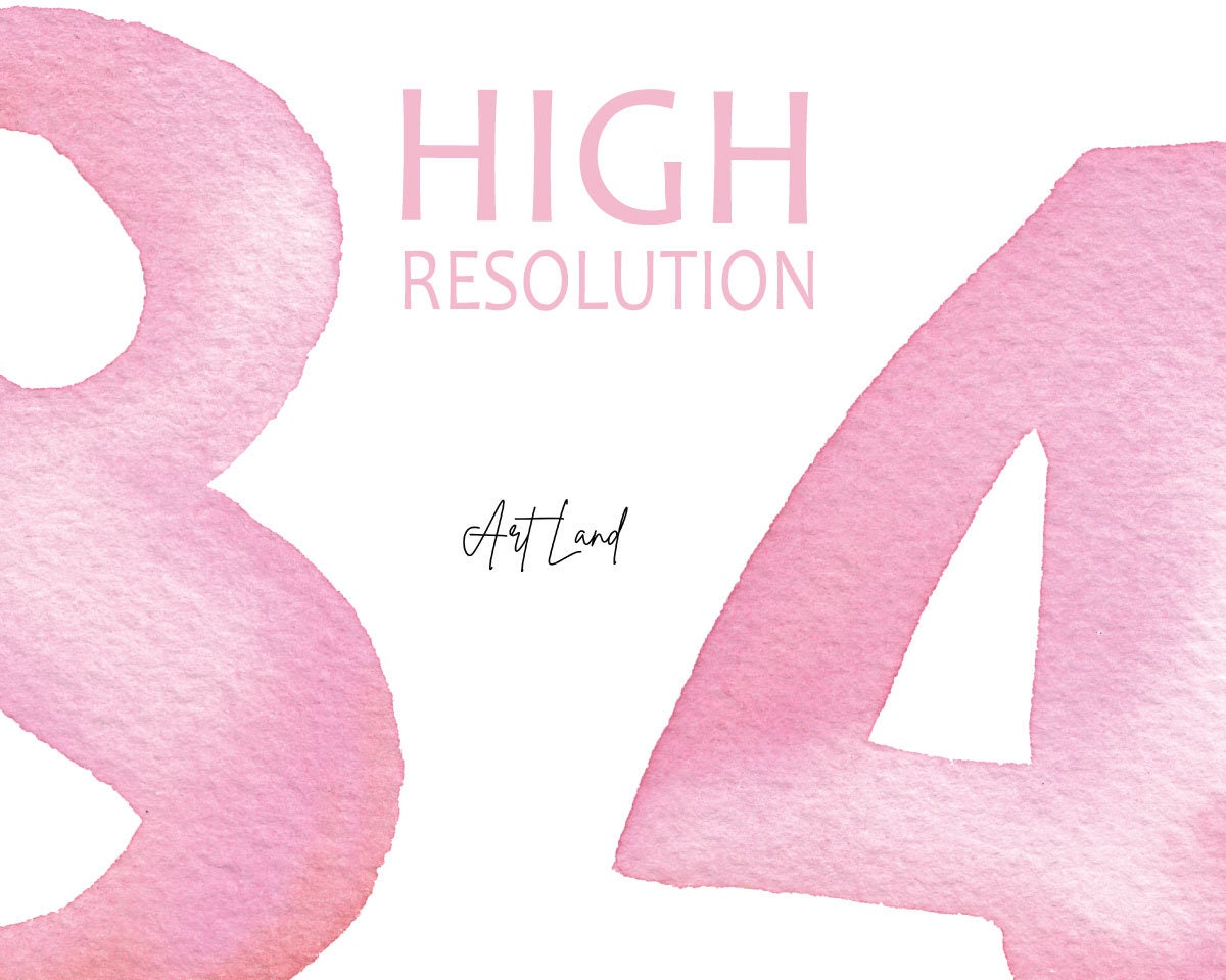 Watercolor Pink Numbers Clipart: 10 Hand-painted Baby Milestone (PNG ...