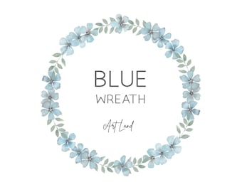 Blue Flowers Wreath Clip Art, Floral Frame, Floral Wreath Clipart, Hand painted Watercolour Clipart, Watercolor Clipart Frame, PNG