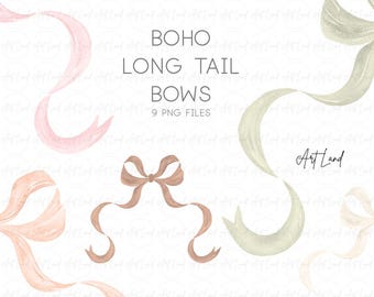 Noeuds de ruban Clipart-aquarelle Boho, 9 PNG, pastel neutre, téléchargement numérique