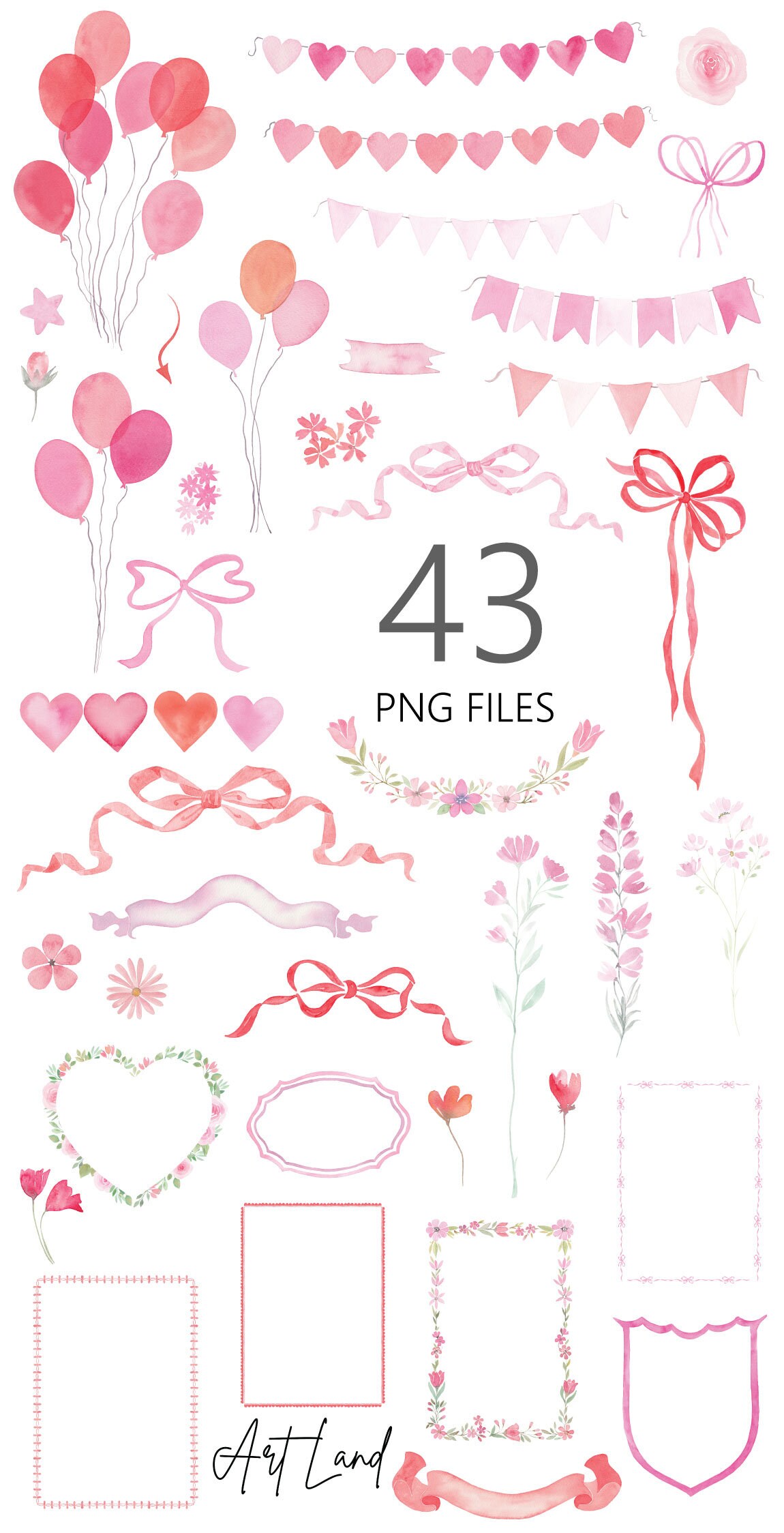 Watercolor Valentine’s Clipart Set – 43 Hand-painted Love Hearts (PNG ...