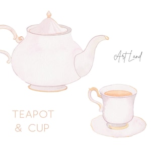 Aquarell Pfirsich Teekanne und Teetasse Clipart, Aquarell Teekanne Clip Art, Aquarell Clip Art Digitaler Download kostenlose kommerzielle Nutzung, PNG