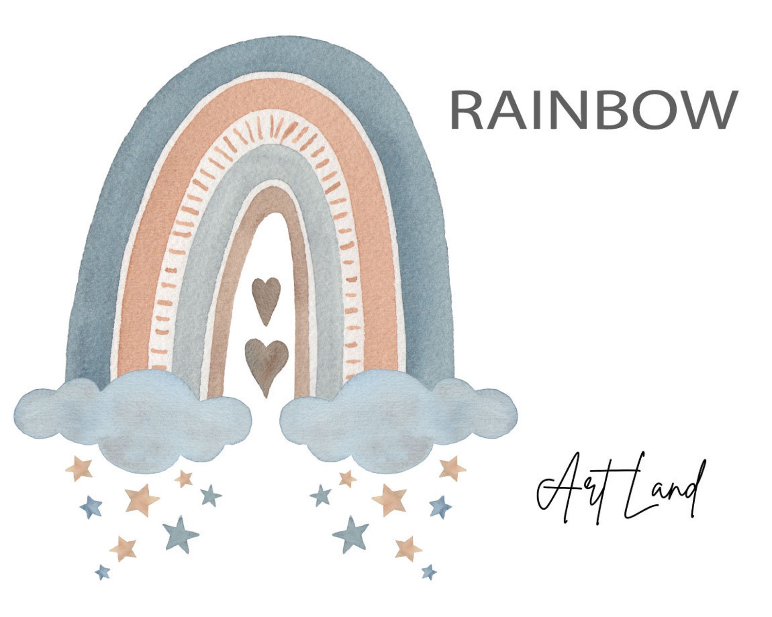 Watercolor Boho Rainbow Clipart Hand painted Rainbow | Etsy