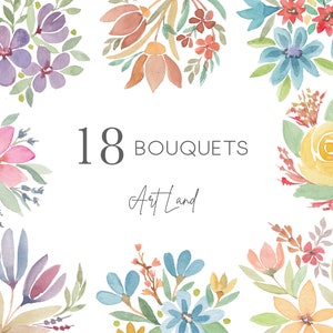 Watercolor bouquets flowers, Watercolor Flower Bouquet Clipart, Watercolour Clip Art Digital Download, PNG, Clipart Set Bouquets