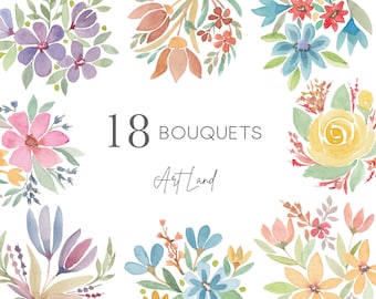 Watercolor bouquets flowers, Watercolor Flower Bouquet Clipart, Watercolour Clip Art Digital Download, PNG, Clipart Set Bouquets