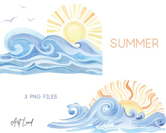 Watercolor Summer Clipart, Hand Painted Watercolour Digital Waves and Sun  Compositions, Ocean Illustration, Summer Beach Clip Art, PNG - Etsy