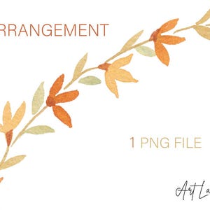 Clipart de rama floral en acuarela: flores de color naranja y melocotón pintadas a mano (PNG, descarga digital, uso comercial gratuito)