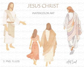 Watercolor Jesus Christ Clipart: 3 Hand-Painted Elements (PNG, Digital Download)