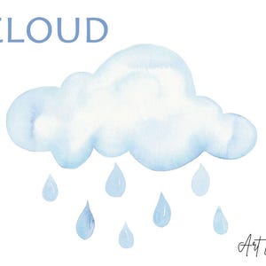 Nubes de acuarela y gotas de lluvia: 1 elemento pintado a mano (PNG, descarga digital, uso comercial gratuito)