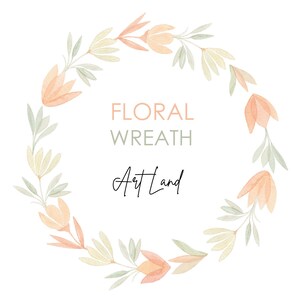水彩画のオレンジ色の花輪のクリップアート – 1 枚の手描きパステル フレーム PNG、DIY クラフト、招待状、カード、無料商用利用