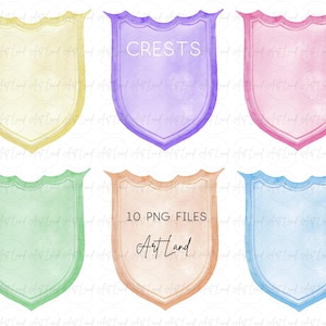Ensemble de 2 cliparts cadre écusson multicolore, 10 bordures de bouclier peintes à la main PNG, conception de cadre d'étiquette, Invitations, carte, baby shower