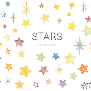 Stars Watercolor Clip Art Set, Hand painted Stars Watercolour Clipart, Watercolor set Clipart, Night Clip Art, PNG