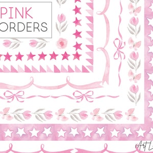 Watercolor Pink Borders Clipart: Baby Shower Invitation Frames (PNG)
