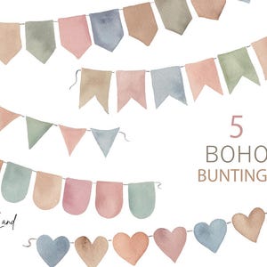 Watercolor Bunting Clipart, Watercolor Banners, Birthday Banner Clipart, Hand painted Watercolour Clipart, Clip Art, PNG