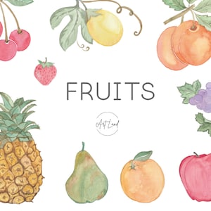 Watercolor Clipart, fruit clipart, food, tropical watercolour clipart set, lemon, pineapple, pear, clip art, Watercolor Clip Art, PNG