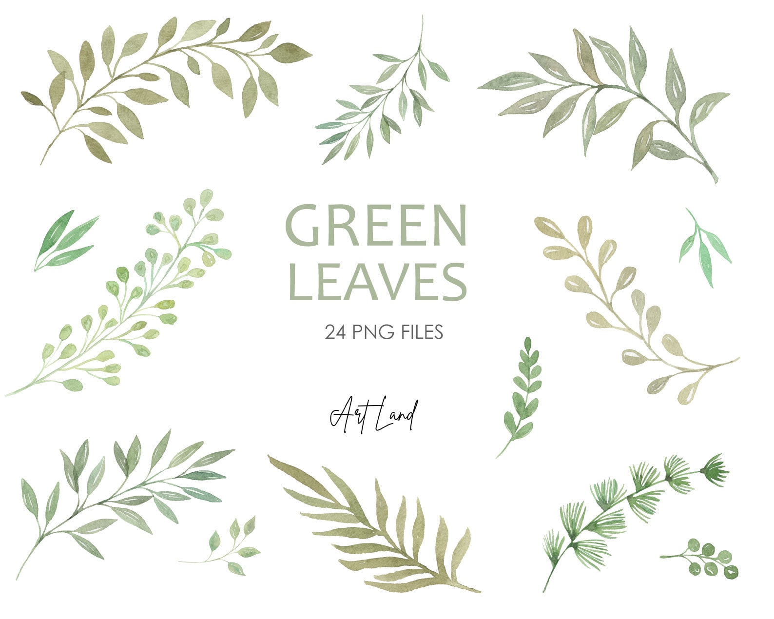 Watercolor Clipart Greenery Leaves Branches Foliage Green - Etsy UK
