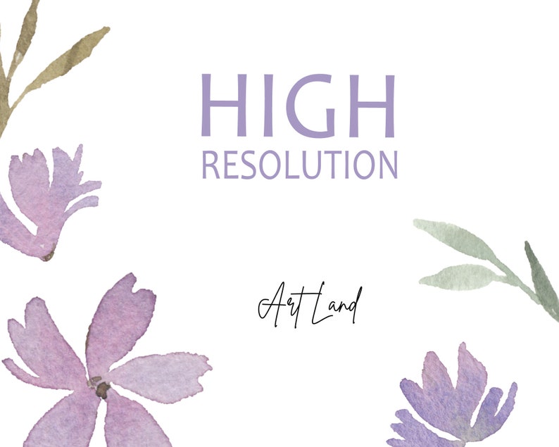 Watercolor Purple Flowers & Leaves Clipart – 20 Hand-Painted PNGs for DIY Crafts, Invitations, Floral Design, Free Commercial Use image 3