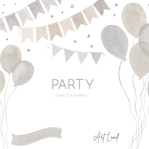 Watercolor Neutral Party Clipart, Hand Painted Watercolour Balloons, Hand Painted Watercolor,Party Clipart Set, Birthday Clipart,  PNG