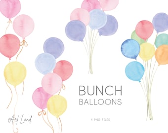 Aquarell bunte Luftballons Clipart, handgemalte Aquarell Luftballons, Luftballons Clipart-Set, Geburtstag Clipart, PNG