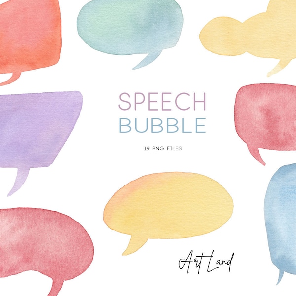 Watercolor Speech Bubble Clipart, Hand Painted Clipart, Watercolor Comic Speech Bubbles, Speak Bubble, Commercial Use, Clipart PNG